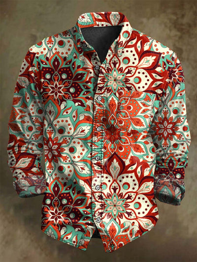 Retro Mandala Floral Print Casual Long-Sleeve Shirt