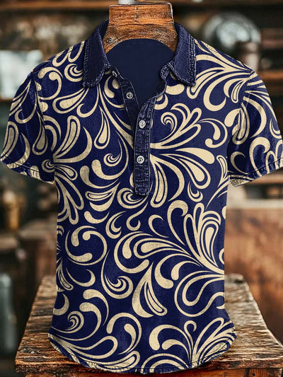 Abstract Floral Print Casual Short-Sleeve Polo Shirt