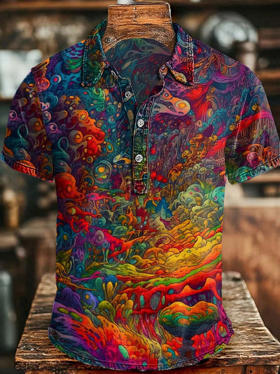 Abstract Psychedelic Print Casual Short-Sleeve Polo Shirt