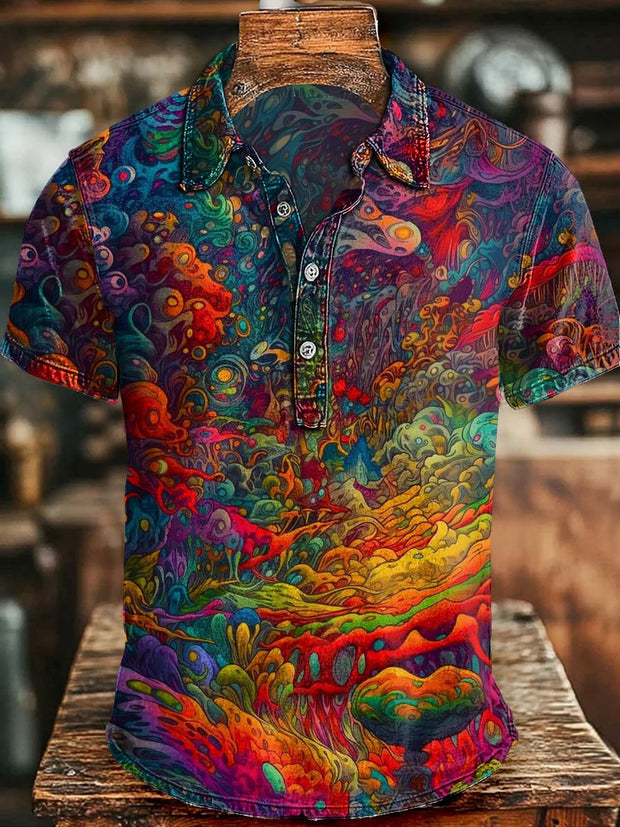 Abstract Psychedelic Print Casual Short-Sleeve Polo Shirt