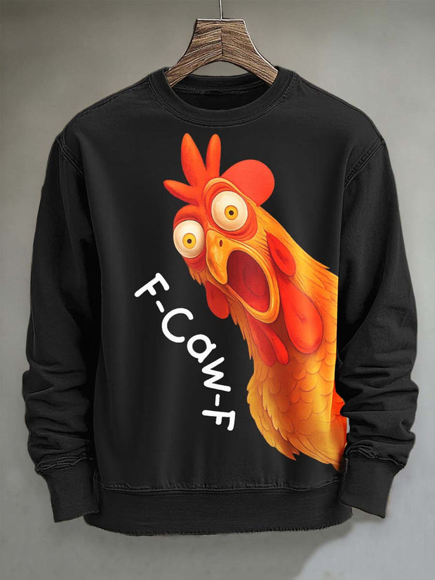Humor F-Caw-F Funny Chicken Print Casual Crewneck Sweatshirt