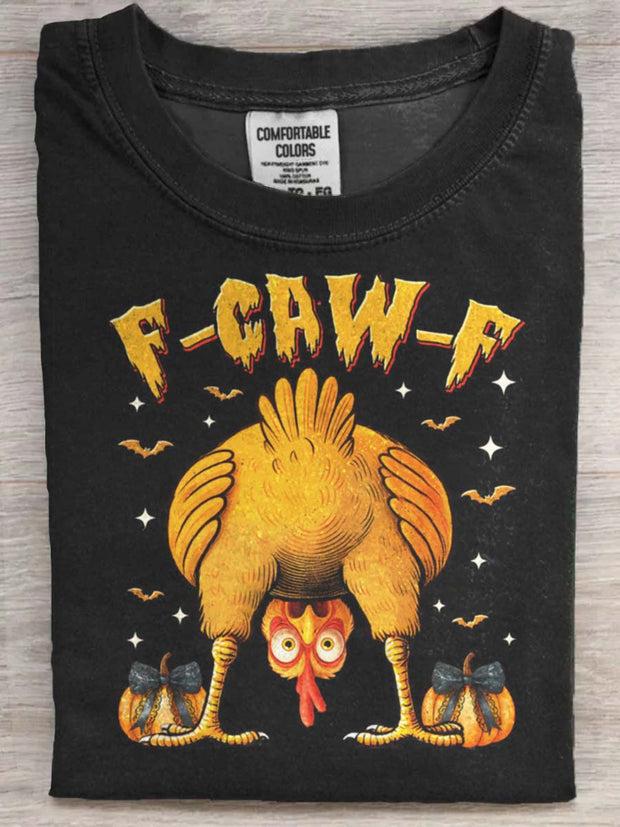 Halloween F-Caw-F Funny Chicken Print Casual Short-Sleeve T-Shirt
