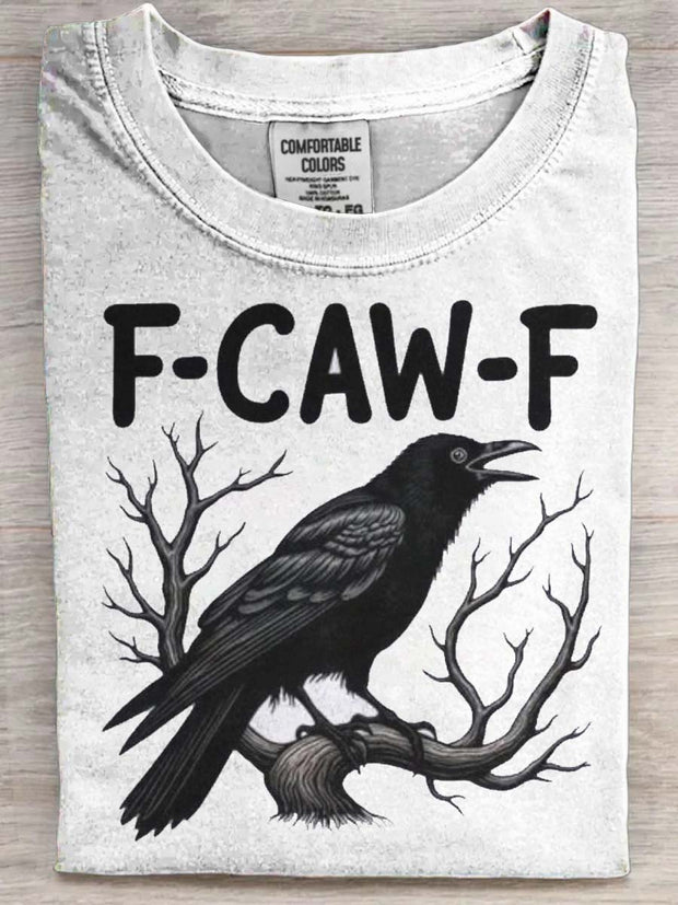 Halloween Gothic Humor F-Caw-F Raven Print Casual Short-Sleeve T-Shirt