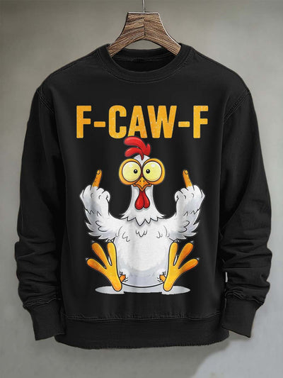 Humor F-Caw-F Funny Chicken Print Casual Crewneck Sweatshirt