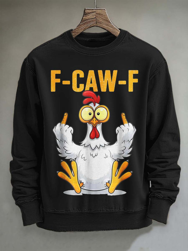 Humor F-Caw-F Funny Chicken Print Casual Crewneck Sweatshirt