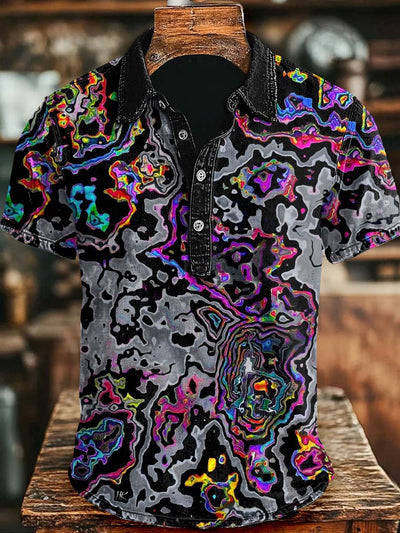 Abstract Laser-Printed Casual Short-Sleeve Polo Shirt
