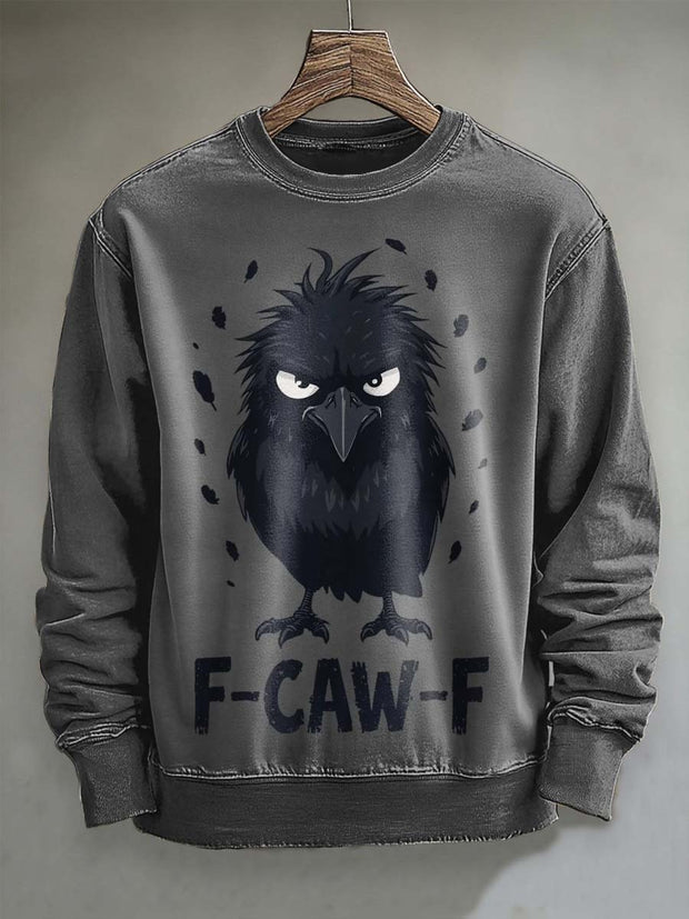 Halloween Gothic Humor F-Caw-F Raven Print Casual Crewneck Sweatshirt