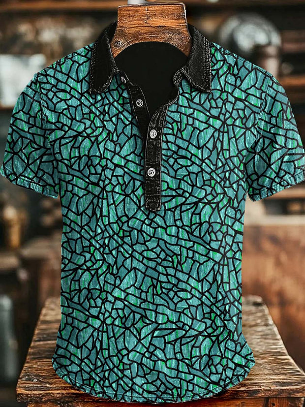 Abstract Crack Print Casual Short-Sleeve Polo Shirt