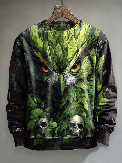 Halloween Owl and Skull Print Casual Crewneck Sweatshirt