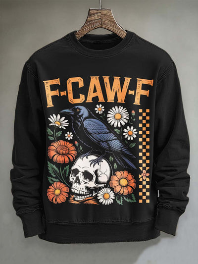 Halloween Gothic Humor F-Caw-F Raven Print Casual Crewneck Sweatshirt