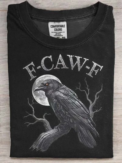Halloween Gothic Humor F-Caw-F Raven Print Casual Short-Sleeve T-Shirt