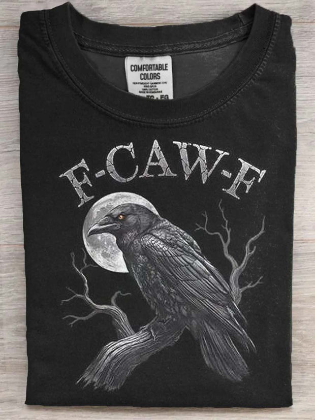 Halloween Gothic Humor F-Caw-F Raven Print Casual Short-Sleeve T-Shirt