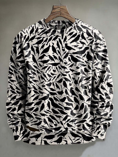 Halloween Crow Print Casual Crewneck Sweatshirt