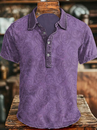Retro Paisley Floral Print Casual Short-Sleeve Polo Shirt