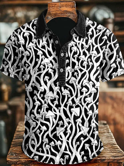 Abstract Mushroom Print Casual Short-Sleeve Polo Shirt