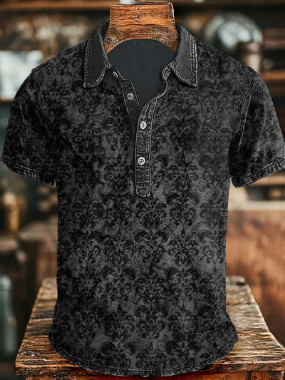 Retro Paisley Floral Print Casual Short-Sleeve Polo Shirt