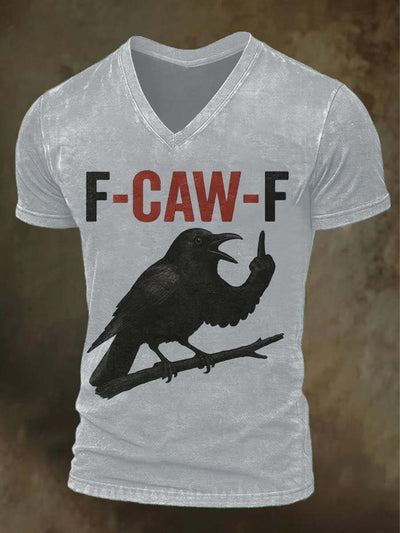 Gothic Humor F-Caw-F Raven Print Casual Short-Sleeve T-Shirt