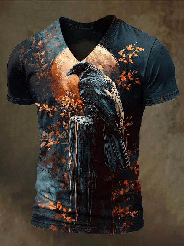 Halloween Dark Raven Print Casual Short-Sleeve T-Shirt