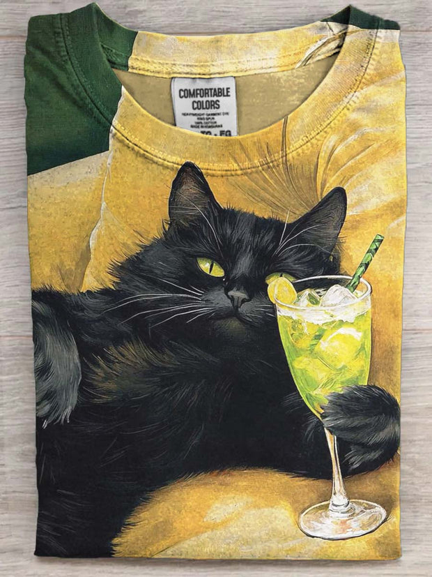 Enjoy the Cat Print Casual Short-Sleeve T-Shirt