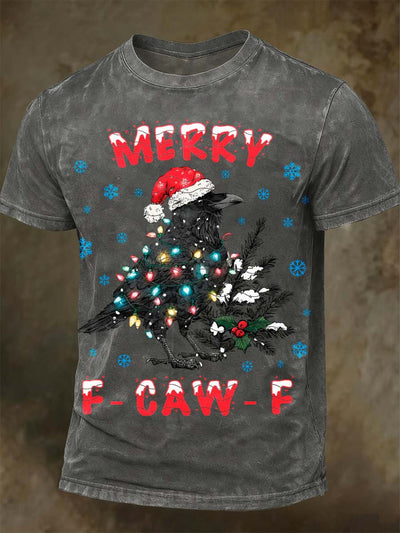 Christmas Crow Print Casual Short-Sleeve T-Shirt