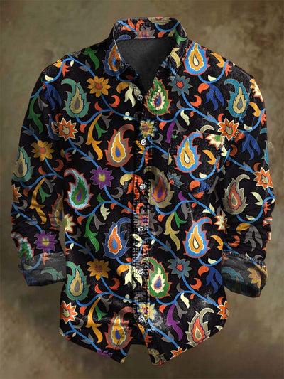 Retro Paisley Print Casual Long-Sleeve Shirt