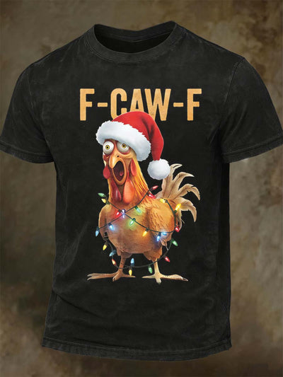 F-Caw-F Christmas Funny Chicken Print Casual Short-Sleeve T-Shirt