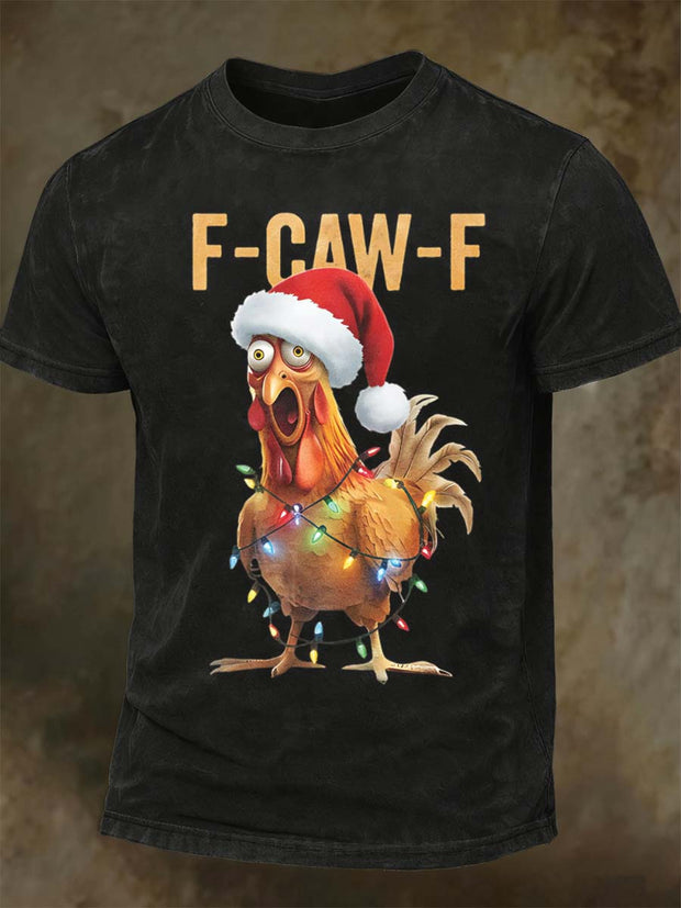 F-Caw-F Christmas Funny Chicken Print Casual Short-Sleeve T-Shirt