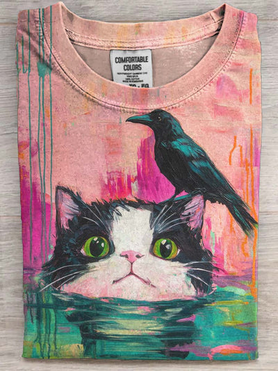 Abstract Cat and Crow Casual Short-Sleeve T-Shirt