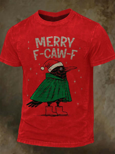 Christmas Crow Print Casual Short-Sleeve T-Shirt