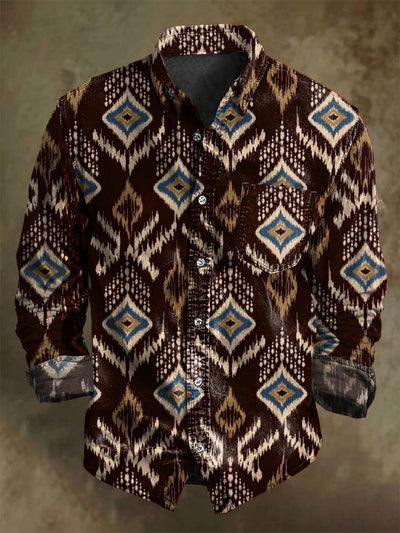 Retro Ethnic Print Casual Long-Sleeve Shirt