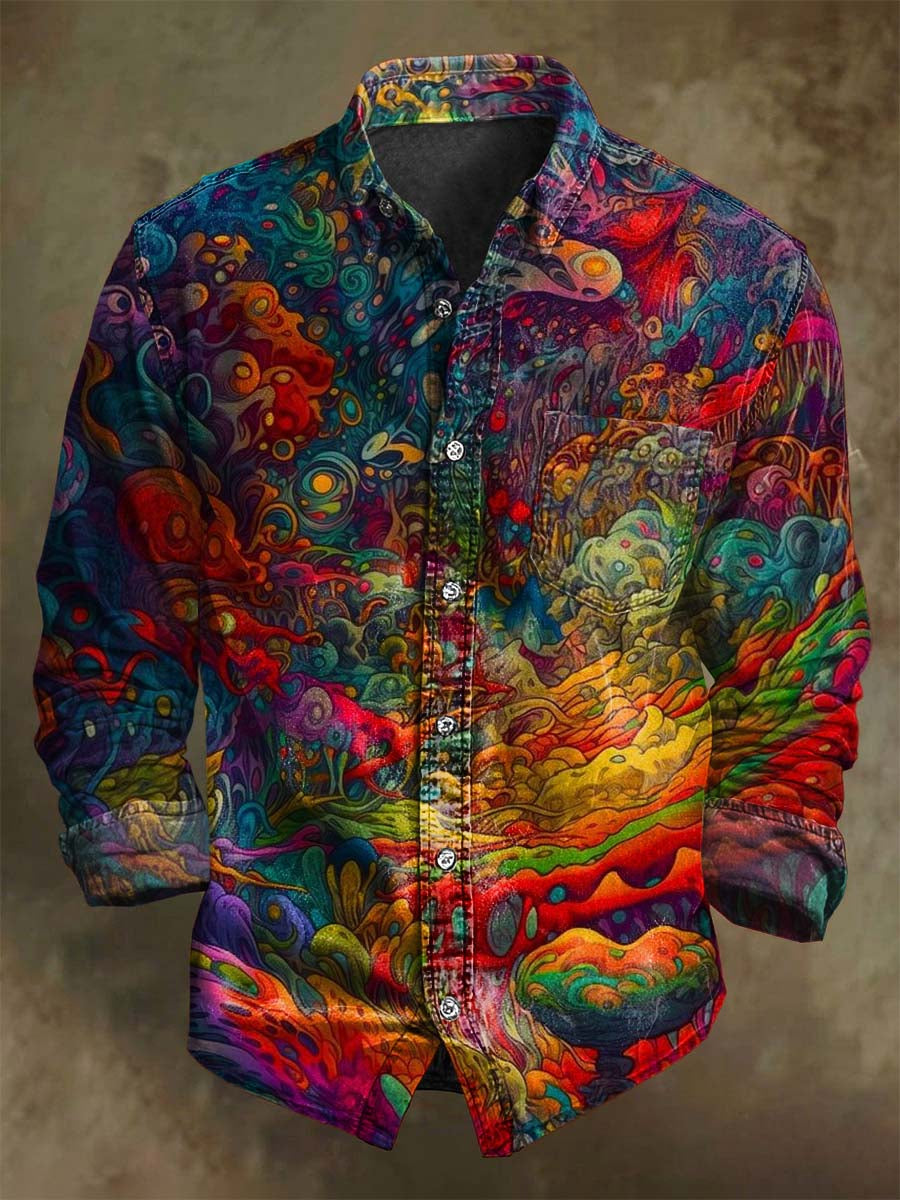 Colorful Abstract Psychedelic Print Casual Long-Sleeve Shirt