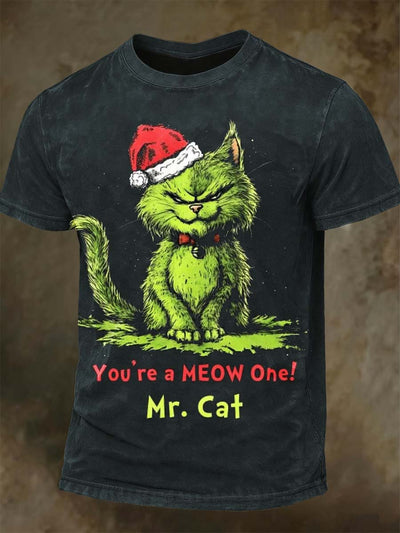 Funny Christmas Cat Print Casual Short-Sleeve T-Shirt