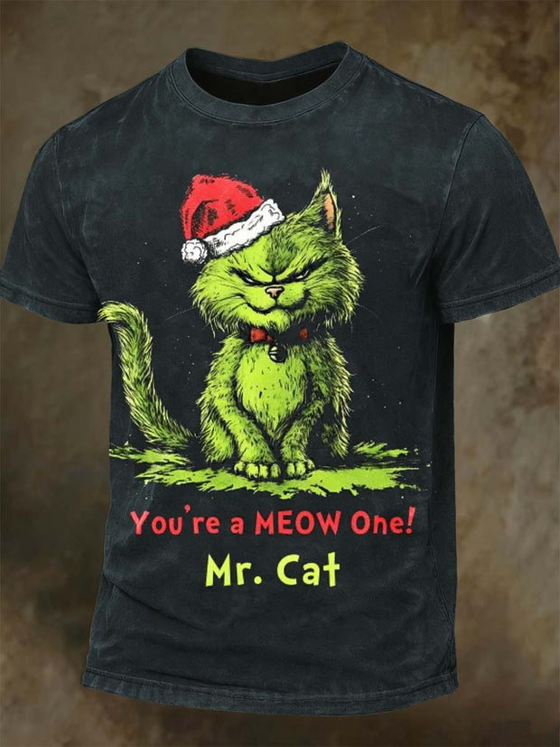 Funny Christmas Cat Print Casual Short-Sleeve T-Shirt