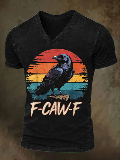 Gothic Humor F-Caw-F Raven Print Casual Short-Sleeve T-Shirt