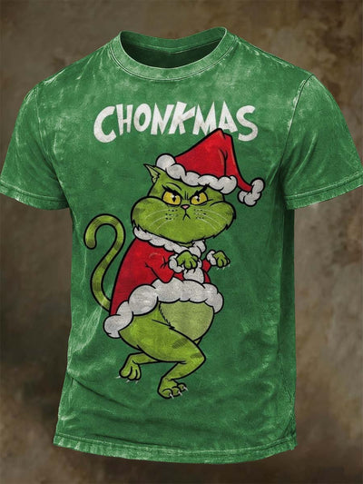Funny Christmas Cat Print Casual Short-Sleeve T-Shirt