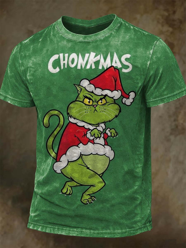 Funny Christmas Cat Print Casual Short-Sleeve T-Shirt