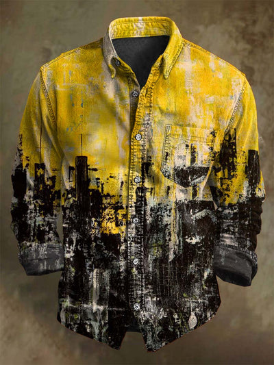 Abstract Color-Block Art Print Casual Long-Sleeve Shirt