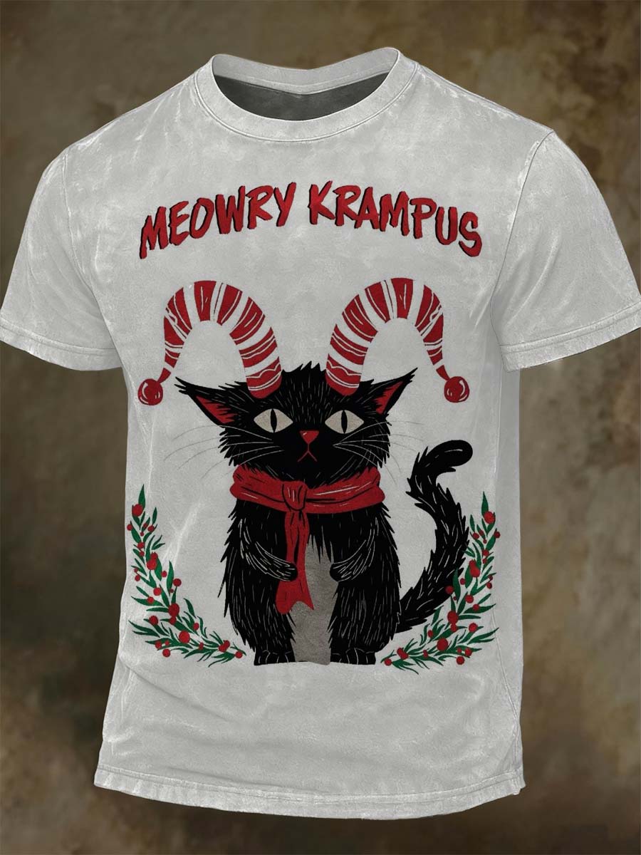 Christmas Funny Cat Print Casual Short-Sleeve T-Shirt