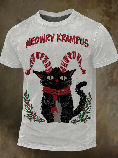 Christmas Funny Cat Print Casual Short-Sleeve T-Shirt