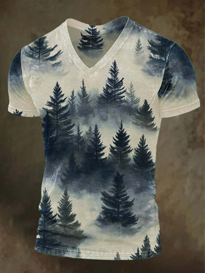 Blue Mist Forest Print Casual Short-Sleeve T-Shirt