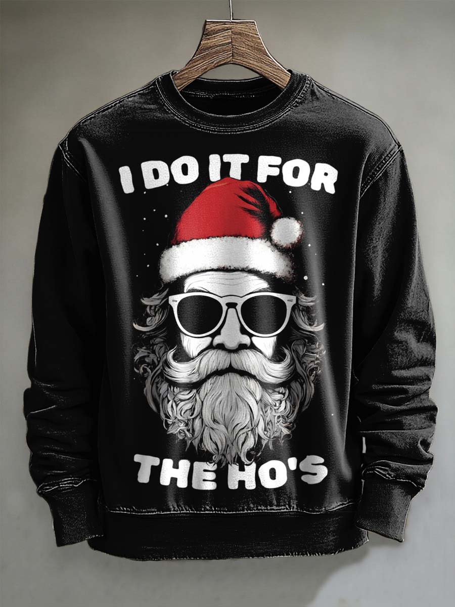 Funny Santa Claus Print Casual Crewneck Sweatshirt for Christmas