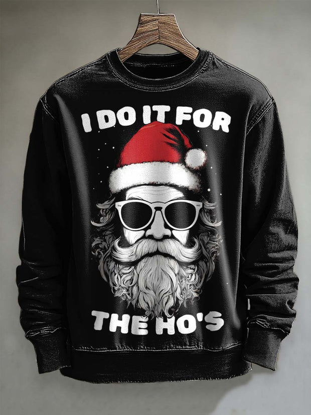 Funny Santa Claus Print Casual Crewneck Sweatshirt for Christmas