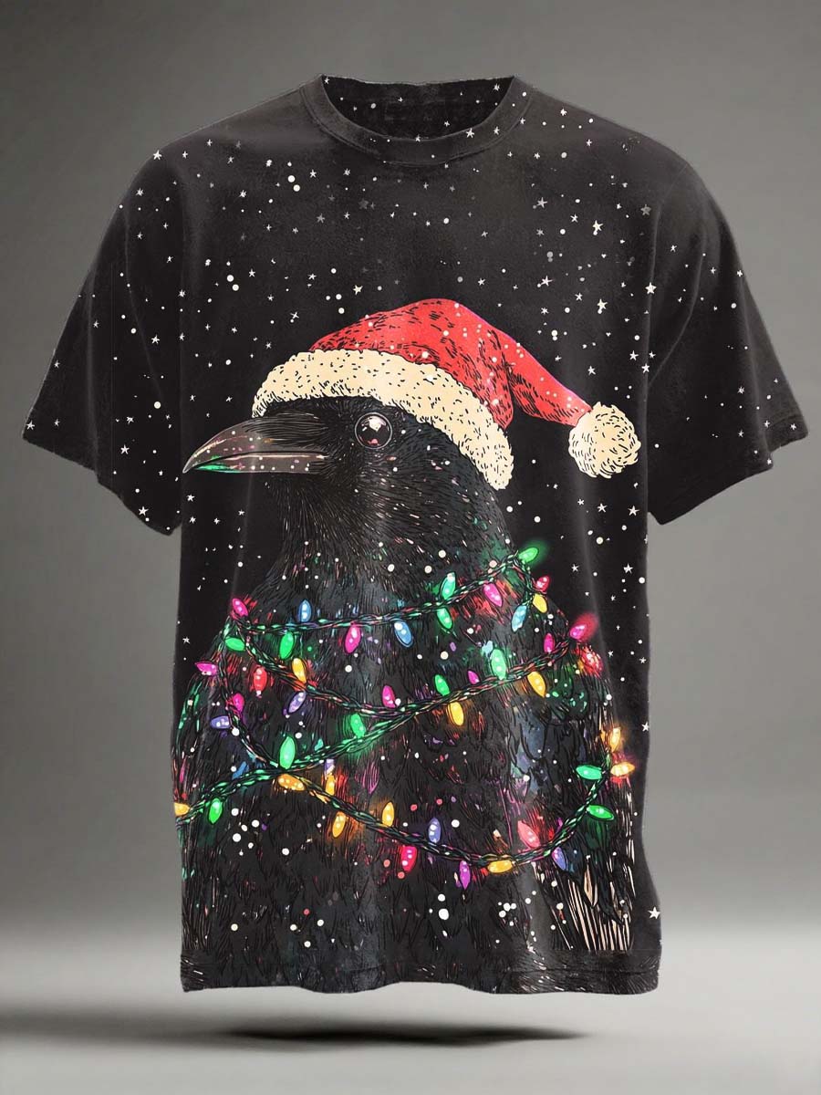 Christmas Crow Print Casual Short-Sleeve T-Shirt