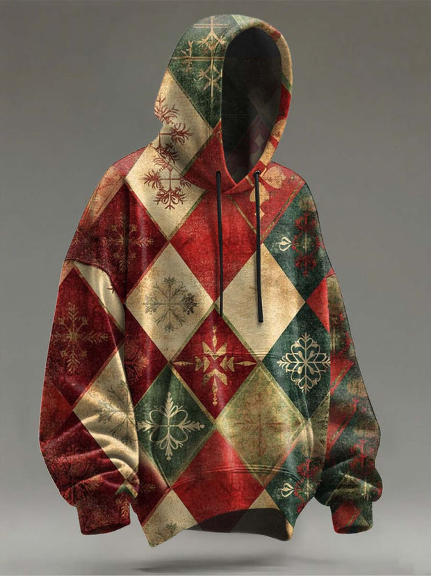 Retro Christmas Plaid Print Casual Hooded Sweatshirt