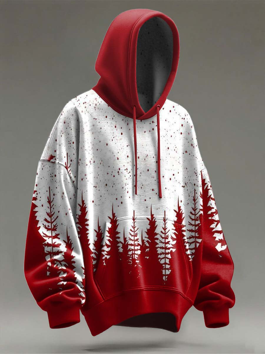 Christmas Gradient Tree Print Casual Hooded Sweatshirt
