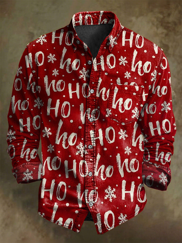 Abstract Christmas Letter Snowflake Print Casual Long-Sleeve Shirt