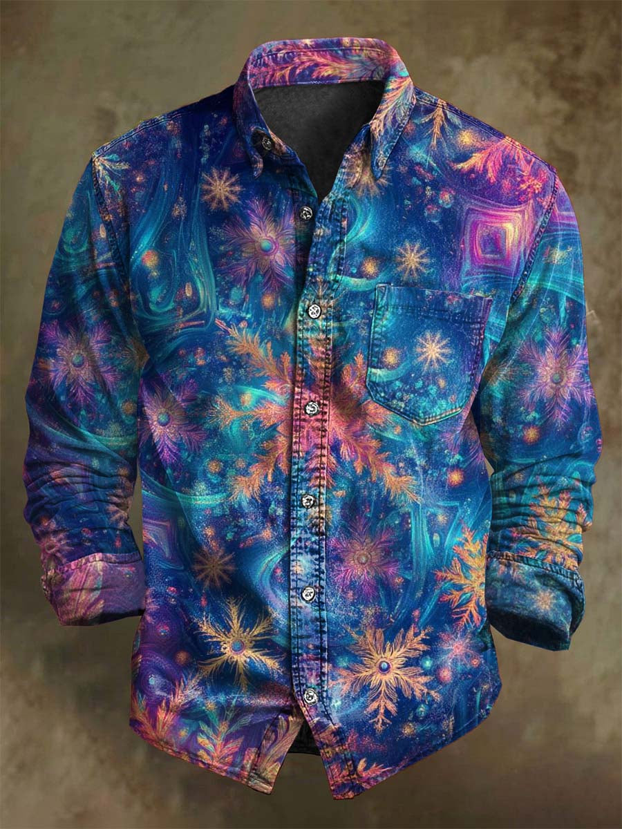 Christmas Snowflake Print Casual Long-Sleeve Shirt