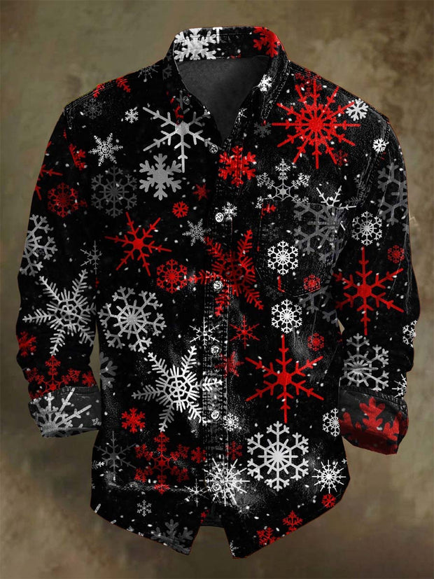 Christmas Snowflake Print Casual Long-Sleeve Shirt