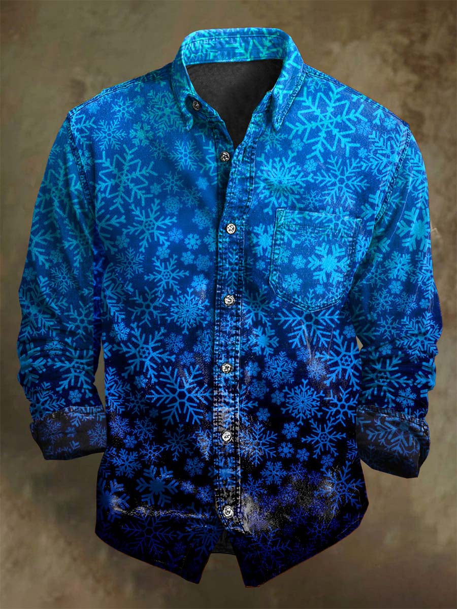Christmas Gradient Snowflake Print Casual Long-Sleeve Shirt