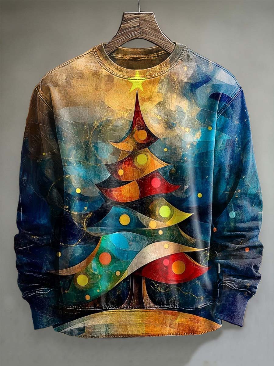 Abstract Christmas Tree Print Casual Crewneck Sweatshirt